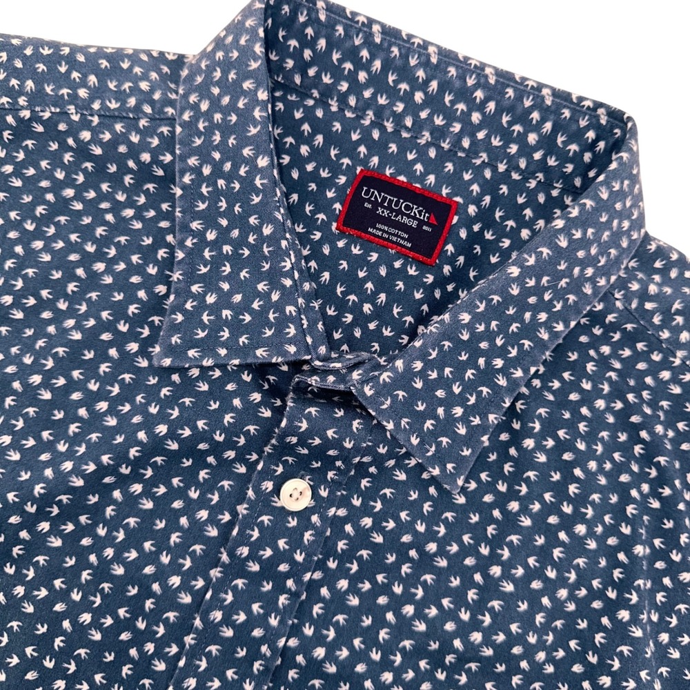 UNTUCKit Men's Short Sleeve Button‎ Down Shirt XX Large Blue Bird Print Cotton